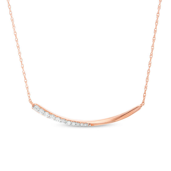1/6 CT. T.w. Diamond Twist Curved Bar Necklace in 10K Rose Gold
