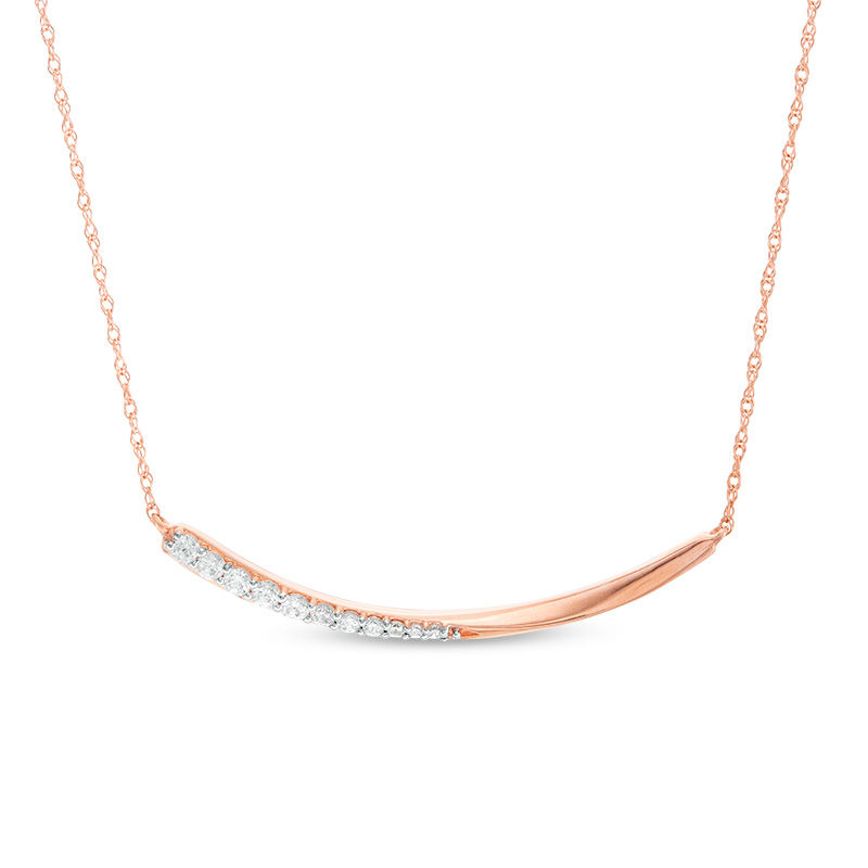 Main Image 1 of 1/6 CT. T.W. Diamond Twist Curved Bar Necklace in 10K Rose Gold
