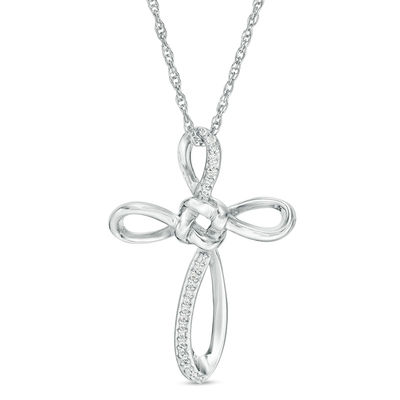 T.W. Diamond Love Knot Cross Pendant 