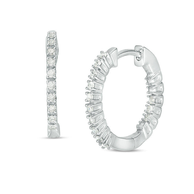 1/4 CT. T.W. Diamond Inside-Out Hoop Earrings in 10K White Gold | Zales