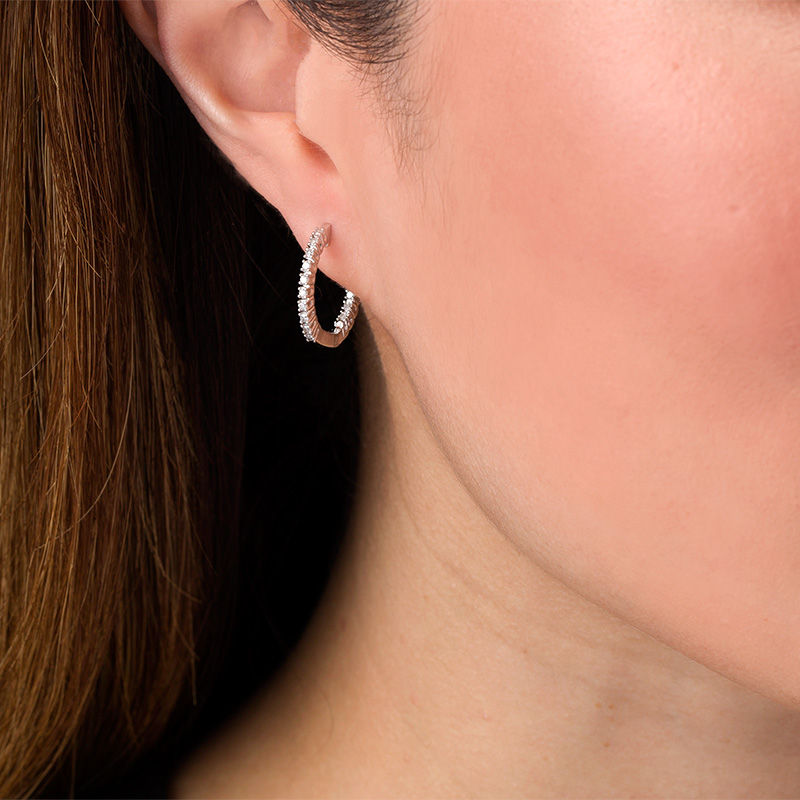 Main Image 2 of 1/4 CT. T.W. Diamond Inside-Out Hoop Earrings in 10K White Gold