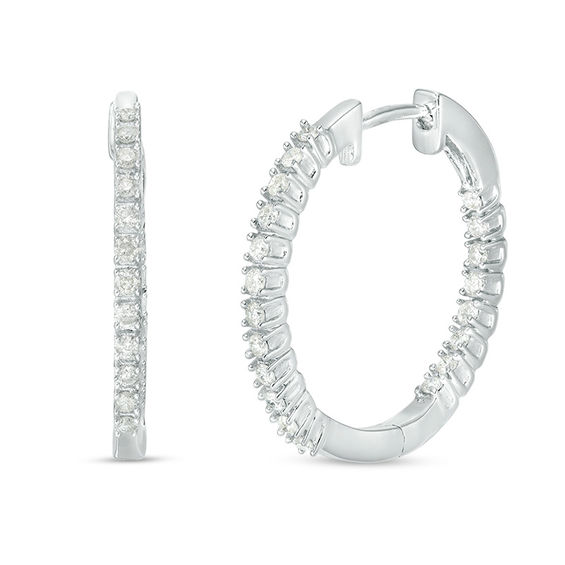 1/2 CT. T.w. Diamond Inside-Out Hoop Earrings in 10K White Gold