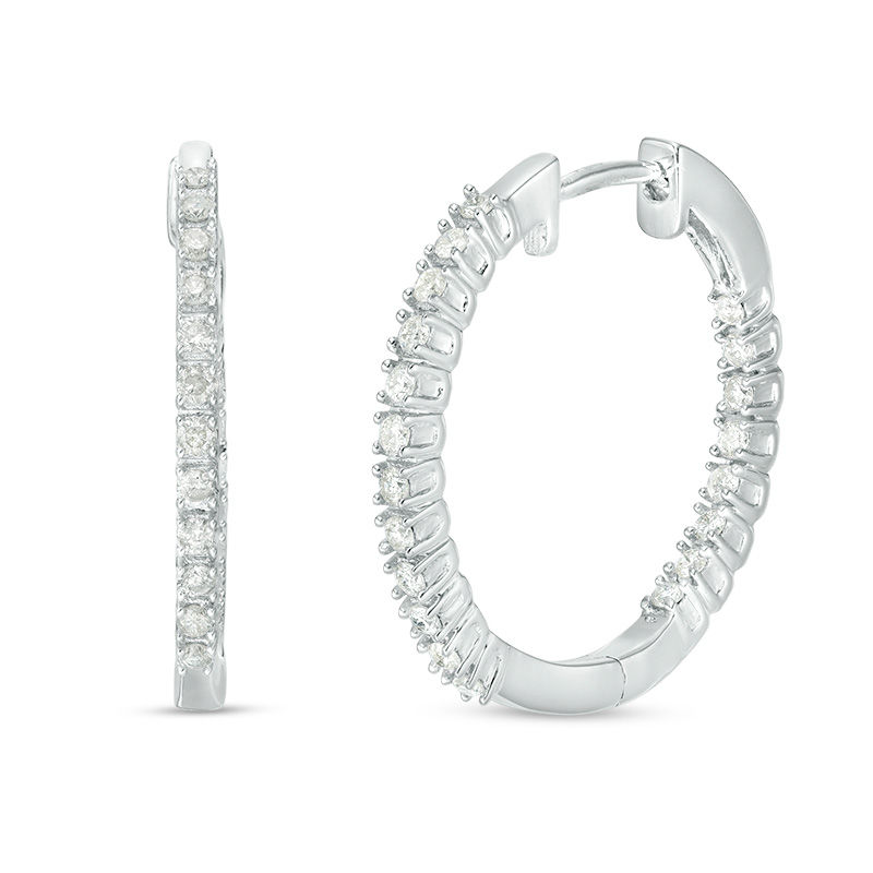 Main Image 1 of 1/2 CT. T.W. Diamond Inside-Out Hoop Earrings in 10K White Gold