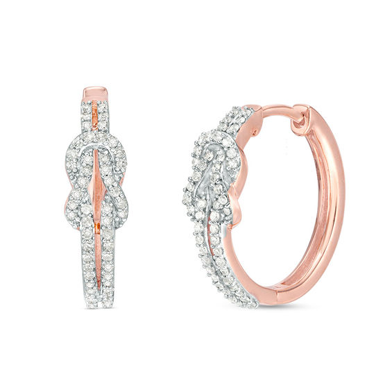 1/3 CT. T.w. Diamond Knot Hoop Earrings in 10K Rose Gold
