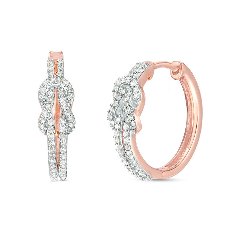 Main Image 1 of 1/3 CT. T.W. Diamond Knot Hoop Earrings in 10K Rose Gold