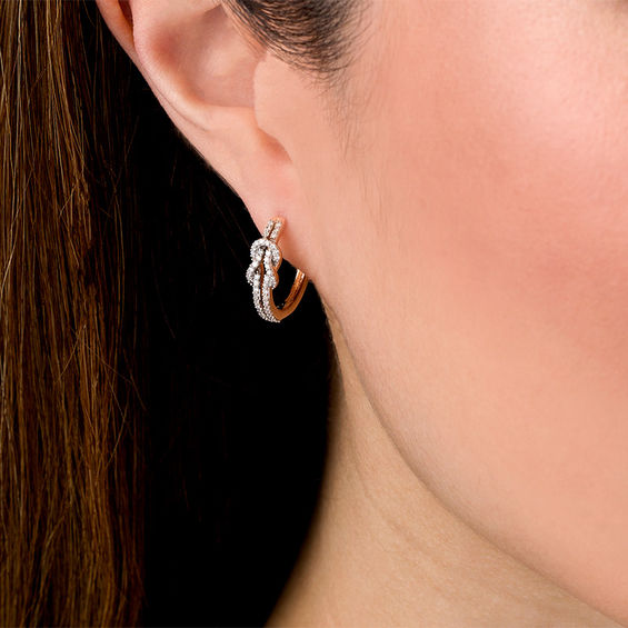 1/3 CT. T.w. Diamond Knot Hoop Earrings in 10K Rose Gold