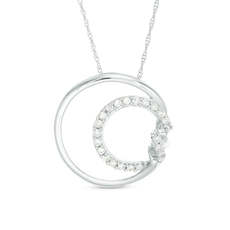 Main Image 1 of 1/4 CT. T.W. Diamond Double Circle Twist Pendant in 10K White Gold
