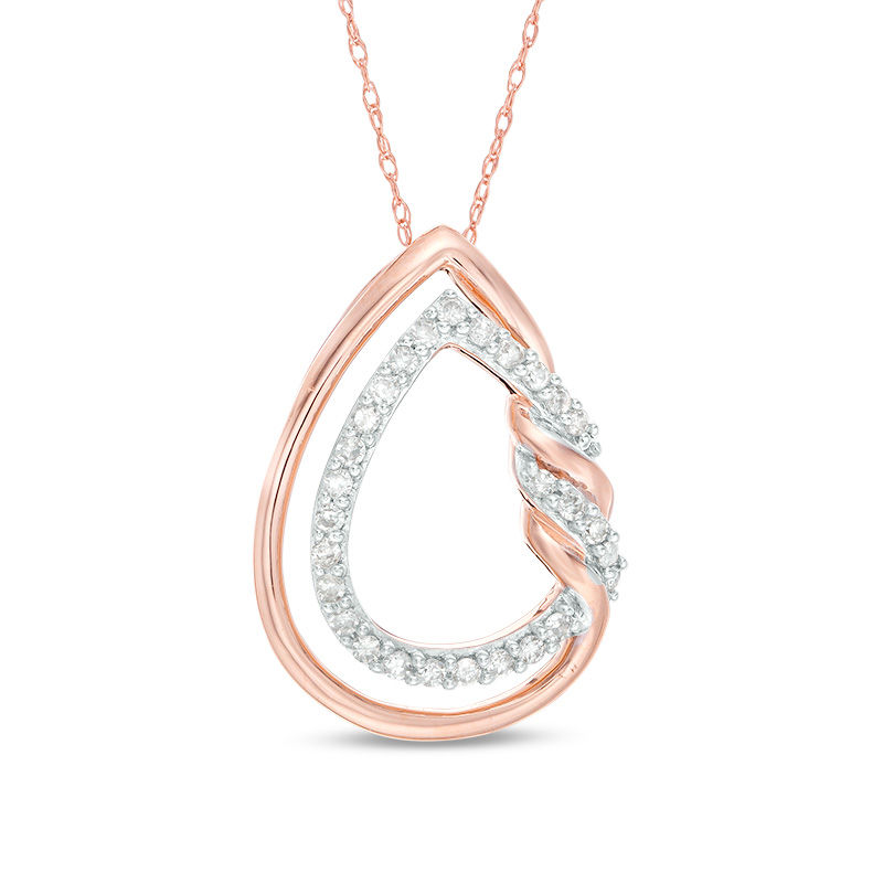 Main Image 1 of 1/4 CT. T.W. Diamond Double Teardrop Twist Pendant in 10K Rose Gold