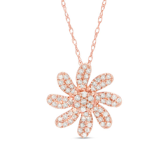 1/4 CT. T.w. Composite Diamond Twirl Flower Pendant in 10K Rose Gold