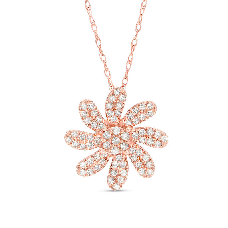Main Image 1 of 1/4 CT. T.W. Composite Diamond Twirl Flower Pendant in 10K Rose Gold