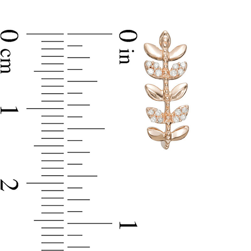 Main Image 2 of 1/10 CT. T.W. Diamond Leaf Drop Earrings in 10K Rose Gold