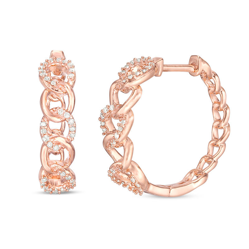 Main Image 1 of 1/5 CT. T.W. Diamond Chain Link Hoop Earrings in 10K Rose Gold