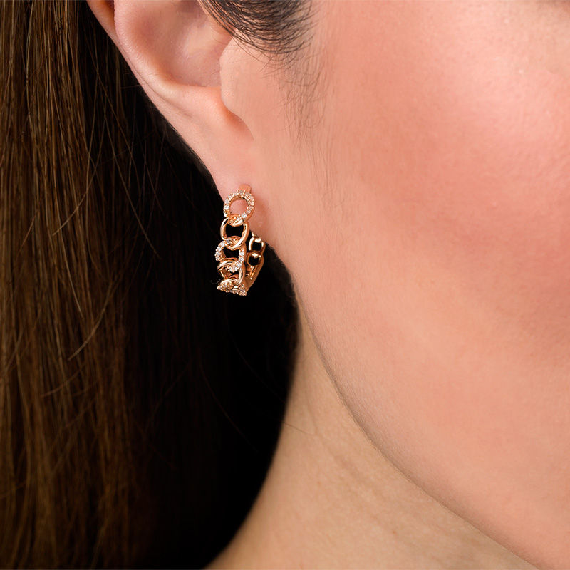 Main Image 2 of 1/5 CT. T.W. Diamond Chain Link Hoop Earrings in 10K Rose Gold