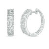 Thumbnail Image 1 of 3/8 CT. T.W. Diamond Greek Key Hoop Earrings in 10K White Gold