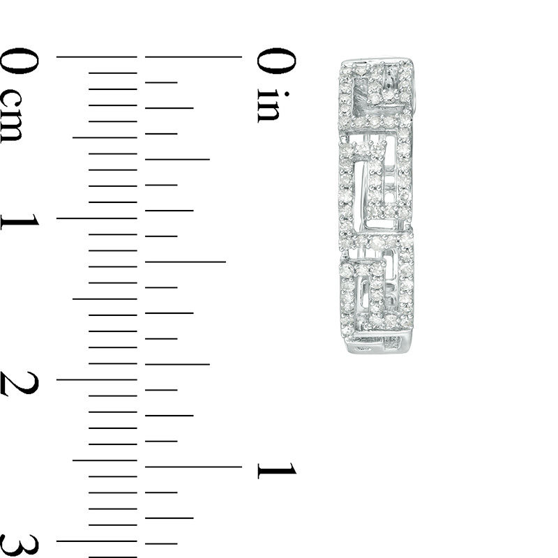 Main Image 3 of 3/8 CT. T.W. Diamond Greek Key Hoop Earrings in 10K White Gold