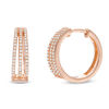 Thumbnail Image 1 of 1/3 CT. T.W. Diamond Split Triple Row Hoop Earrings in 10K Rose Gold