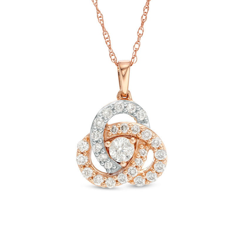 Main Image 1 of 1/2 CT. T.W. Diamond Celtic Knot Pendant in 10K Rose Gold