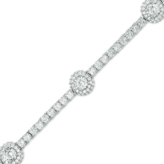 5.0mm Lab-Created White Sapphire Five Stone Station Bracelet in Sterling Silver - 7.25"