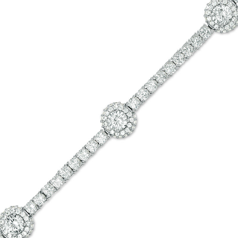 Main Image 1 of 5.0mm Lab-Created White Sapphire Five Stone Station Bracelet in Sterling Silver - 7.25"