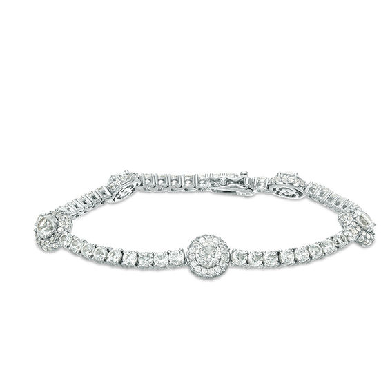 5.0mm Lab-Created White Sapphire Five Stone Station Bracelet in Sterling Silver - 7.25"