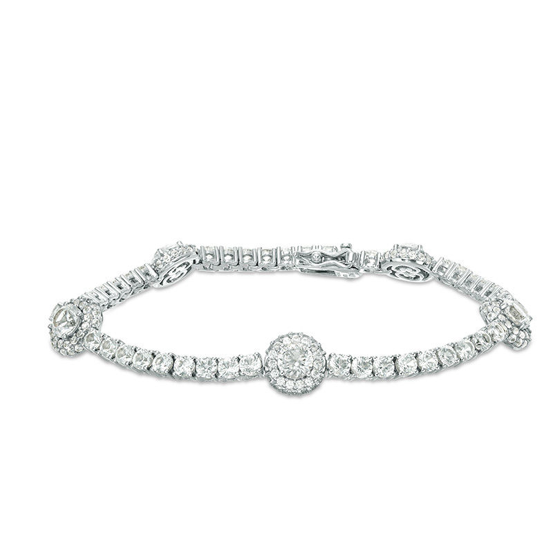 Main Image 2 of 5.0mm Lab-Created White Sapphire Five Stone Station Bracelet in Sterling Silver - 7.25"