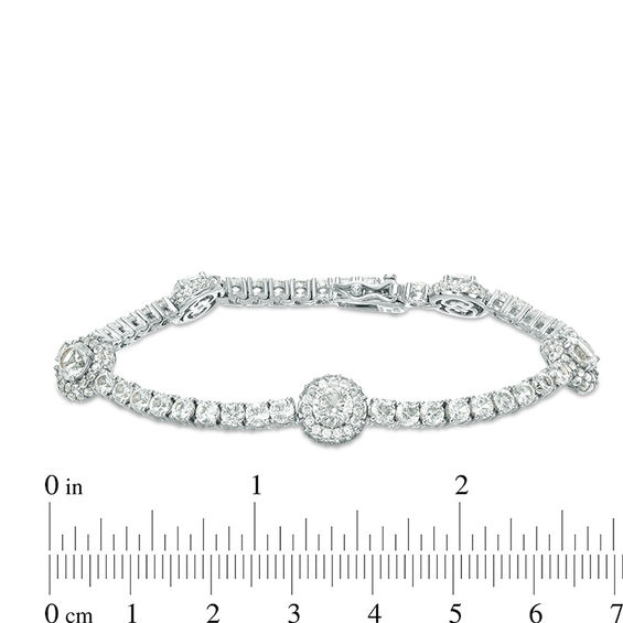 5.0mm Lab-Created White Sapphire Five Stone Station Bracelet in Sterling Silver - 7.25"