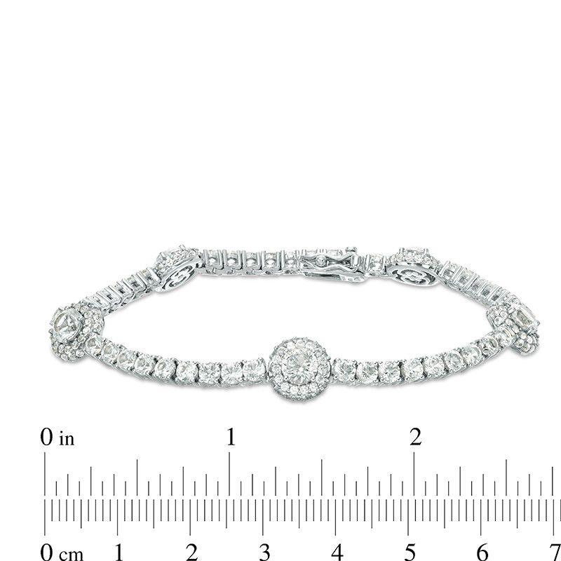 Main Image 3 of 5.0mm Lab-Created White Sapphire Five Stone Station Bracelet in Sterling Silver - 7.25"