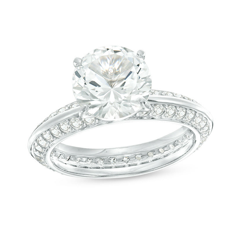 Main Image 1 of 9.0mm Lab-Created White Sapphire Eternity Shank Ring in Sterling Silver