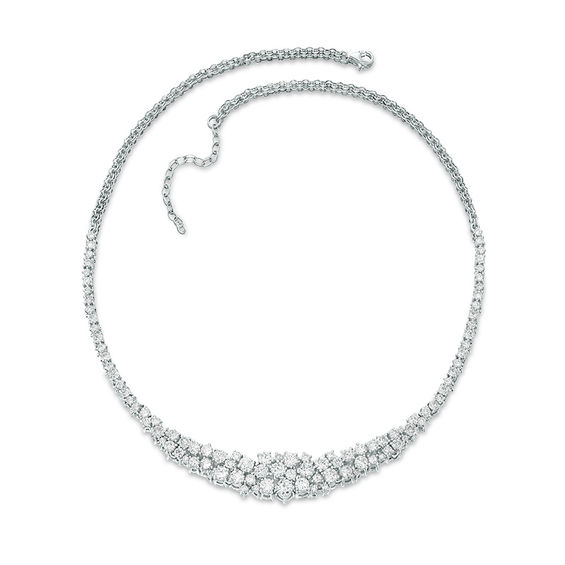Graduated Lab-Created White Sapphire Cluster Necklace in Sterling ...