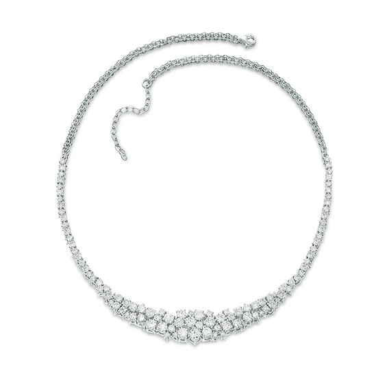 Graduated Lab-Created White Sapphire Cluster Necklace in Sterling Silver