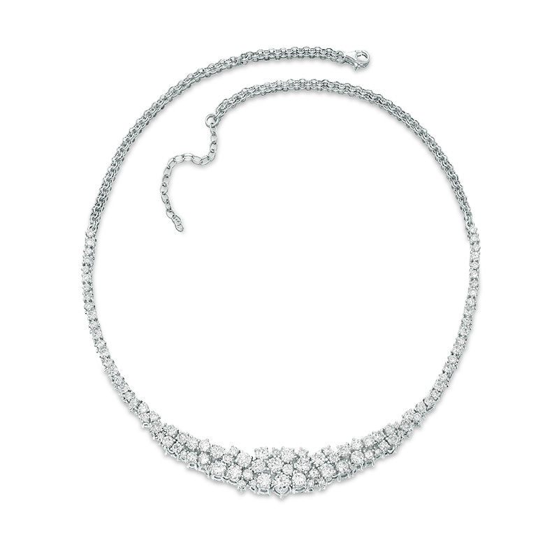 Main Image 1 of Graduated Lab-Created White Sapphire Cluster Necklace in Sterling Silver
