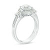 Thumbnail Image 2 of 7.0mm Lab-Created White Sapphire Frame Three Stone Vintage-Style Ring in Sterling Silver