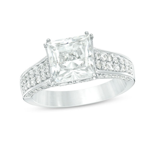 8.0mm Princess-Cut Lab-Created White Sapphire Ring in Sterling Silver