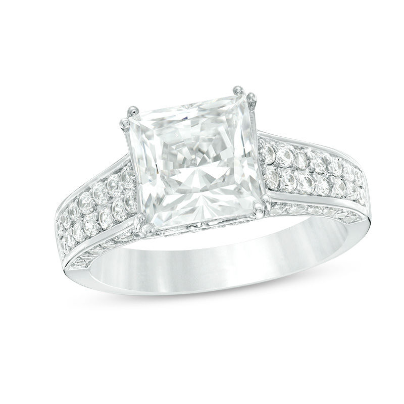 8.0mm Princess-Cut Lab-Created White Sapphire Ring in Sterling Silver