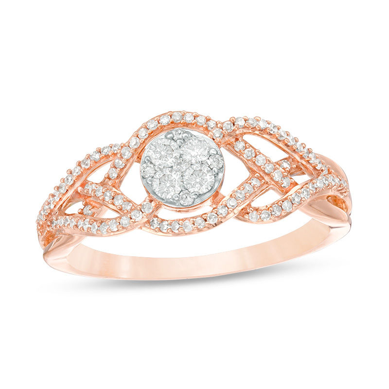 Main Image 1 of 1/3 CT. T.W. Composite Diamond Swirl Bypass Ring in 10K Rose Gold