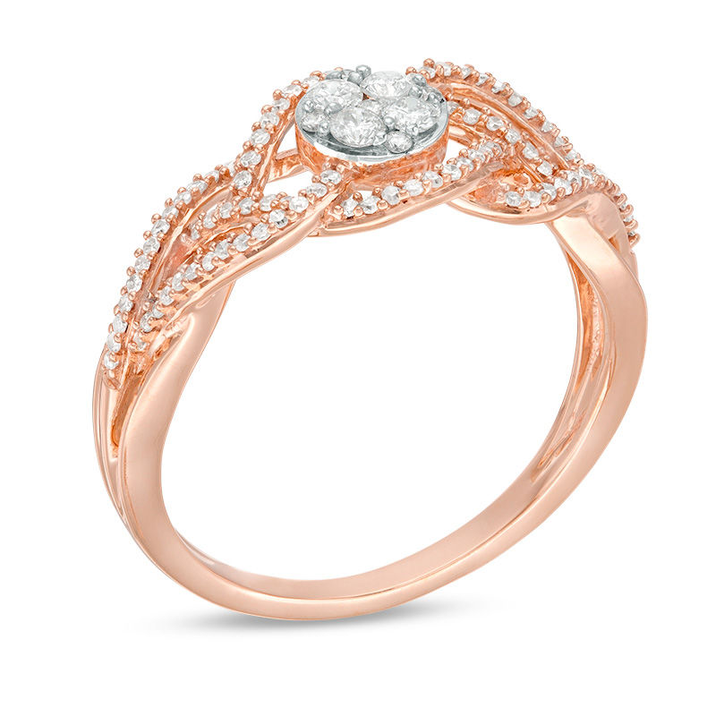 Main Image 2 of 1/3 CT. T.W. Composite Diamond Swirl Bypass Ring in 10K Rose Gold