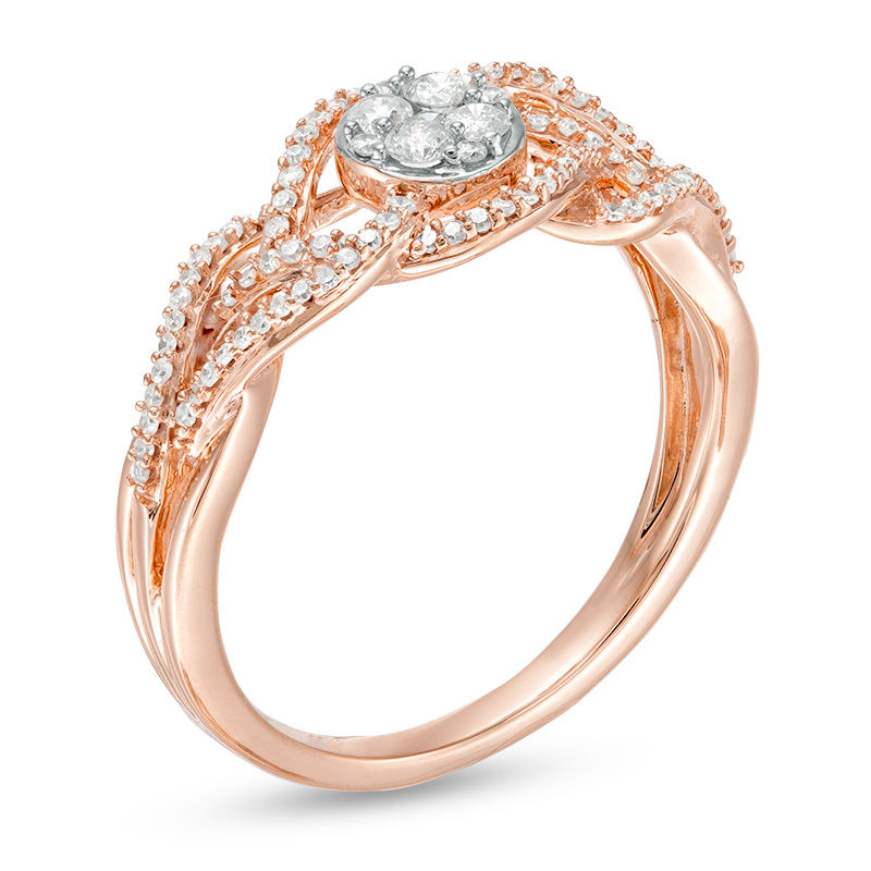 Main Image 3 of 1/3 CT. T.W. Composite Diamond Swirl Bypass Ring in 10K Rose Gold