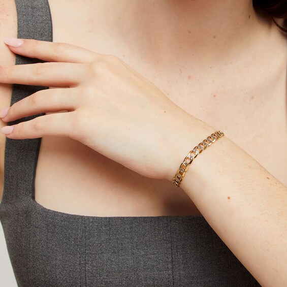 Made in Italy 6.0mm Diamond-Cut Curb Chain Bracelet in Hollow 10K Two-Tone Gold - 8.5"