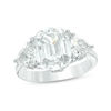 Thumbnail Image 1 of Cushion-Cut Lab-Created White Sapphire Three Stone Filigree Ring in Sterling Silver