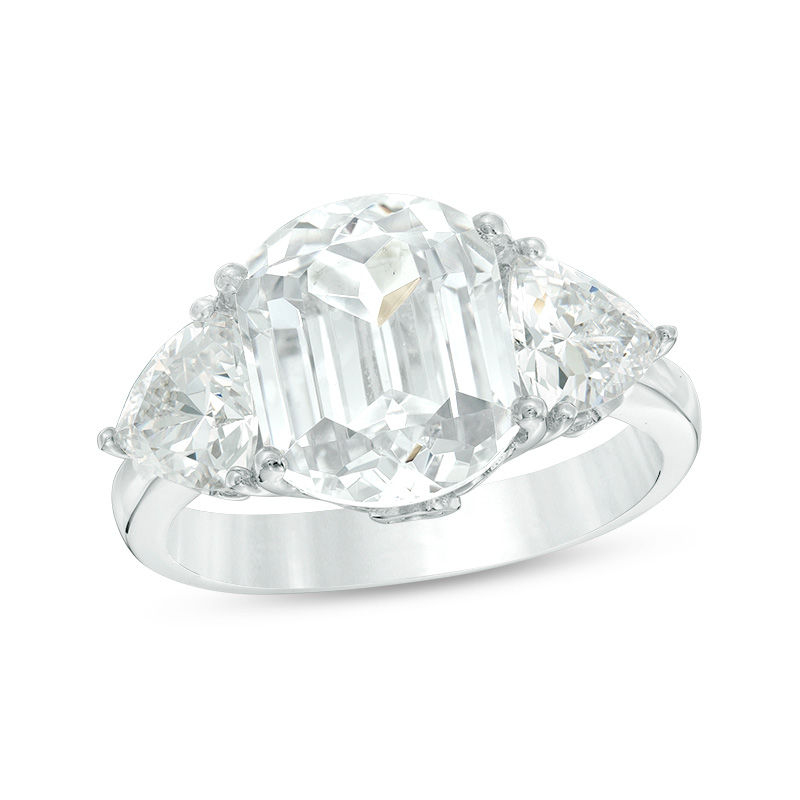 Main Image 1 of Cushion-Cut Lab-Created White Sapphire Three Stone Filigree Ring in Sterling Silver