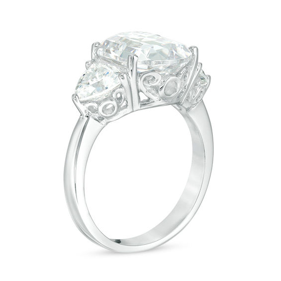 Cushion-Cut Lab-Created White Sapphire Three Stone Filigree Ring in Sterling Silver