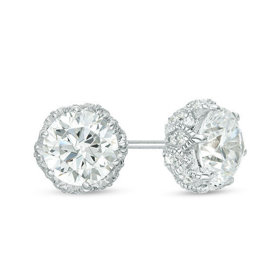 6.5mm Lab-Created White Sapphire Vintage-Style Stud Earrings in Sterling Silver