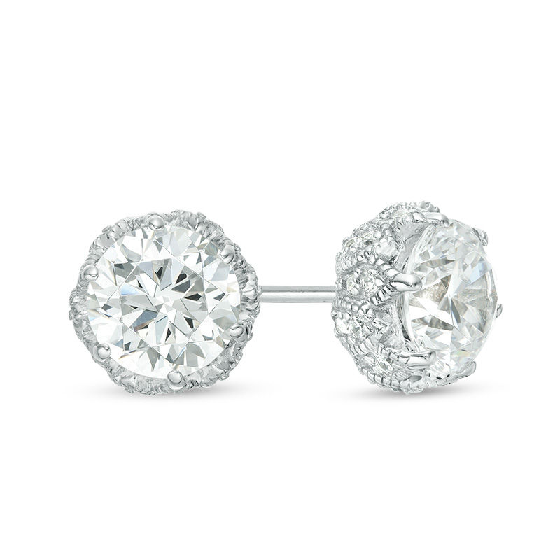 Main Image 1 of 6.5mm Lab-Created White Sapphire Vintage-Style Stud Earrings in Sterling Silver