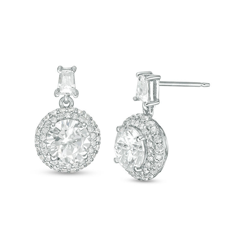 7.0mm Lab-Created White Sapphire Frame Drop Earrings in Sterling Silver