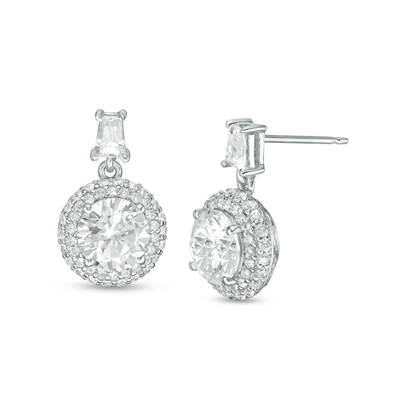 Main Image 1 of 7.0mm Lab-Created White Sapphire Frame Drop Earrings in Sterling Silver