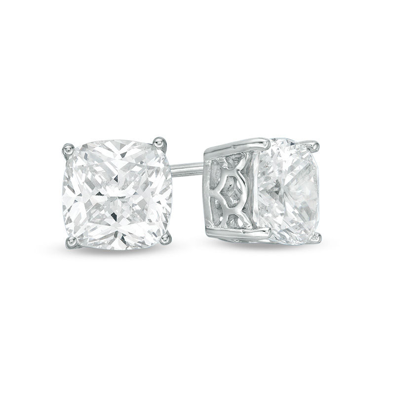 7.0mm Cushion-Cut Lab-Created White Sapphire Solitaire Scallop Stud Earrings in Sterling Silver