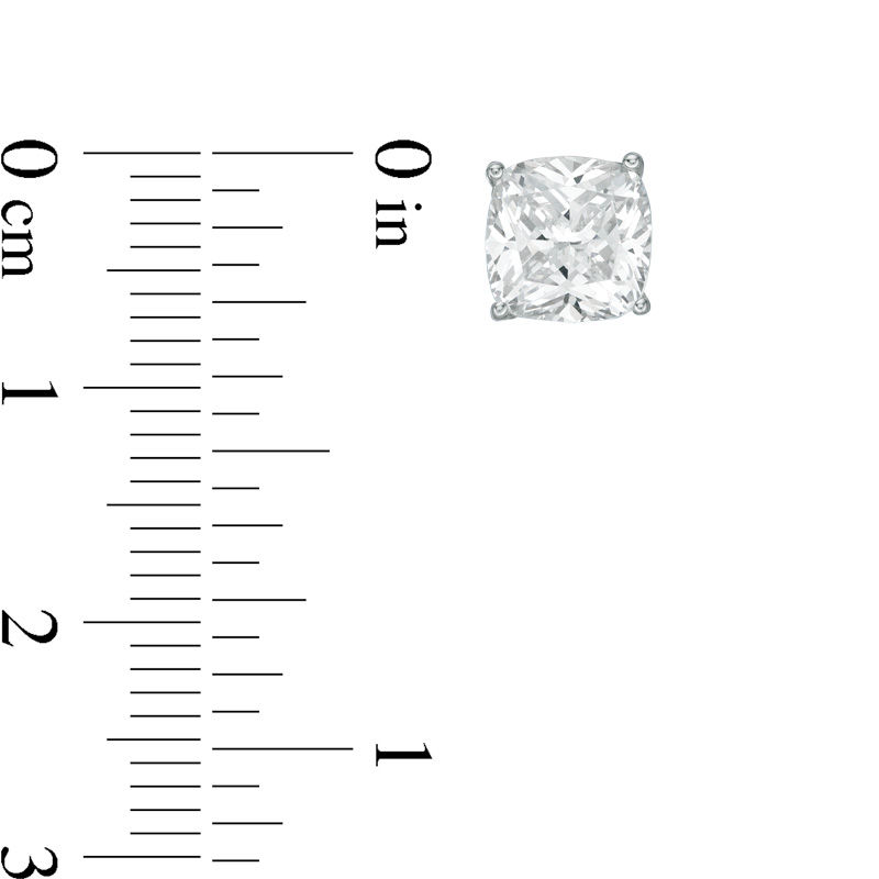 Main Image 2 of 7.0mm Cushion-Cut Lab-Created White Sapphire Solitaire Scallop Stud Earrings in Sterling Silver