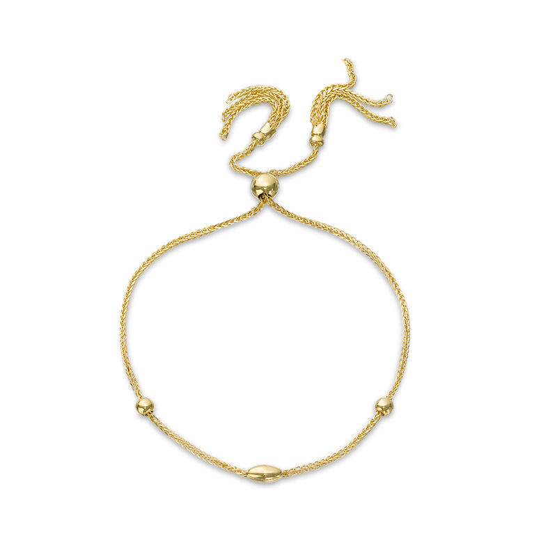 Main Image 1 of Made in Italy Bead Station Tassel Bolo Bracelet in 14K Gold - 8.5"