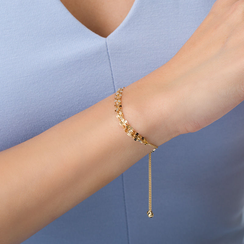 Main Image 2 of Made in Italy Layered Mirror Chain Bolo Bracelet in 14K Gold - 9.5"