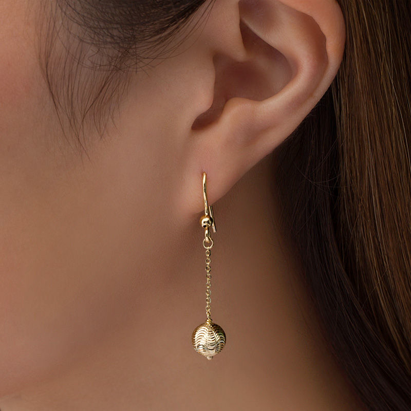 Main Image 2 of Made in Italy Diamond-Cut Bead Chain Drop Earrings in 14K Gold